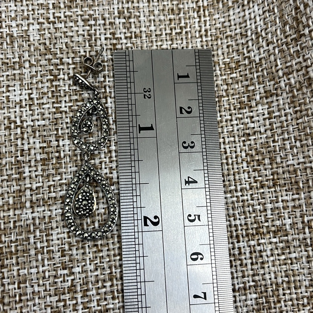 Suspicion Marcasite 🖤 Sterling Silver Teardrop Stud Earrings 🌟 - Picture 6 of 13